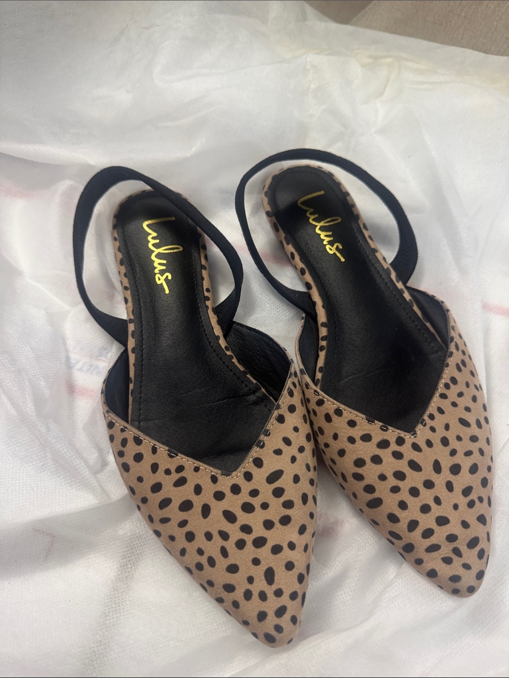 Lulu's Tan and Black Leopard-Print Pointed Slingback Flats